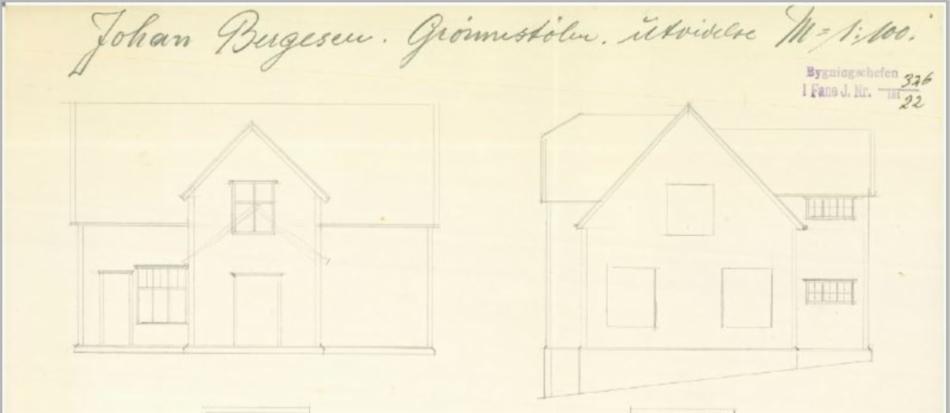 Paraplymakerens hus i Fana i 1922. Fra arkivet etter