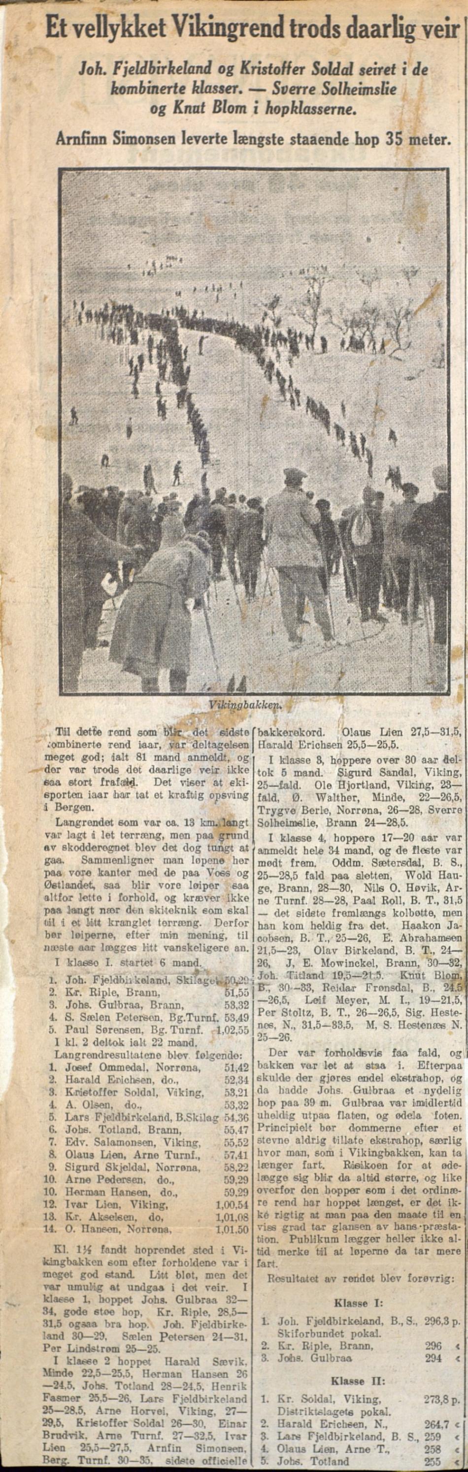 Udatert avisutklipp fra Morgenavisen 1929, funnet i møteprotokoll for skiutvalget i arkivet etter Turn- og idrettsforeningen Viking.