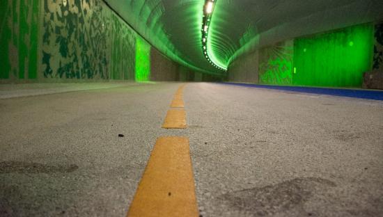 Bilde fra gang- og sykkeltunnelen mellom Minde og Fyllingsdalen