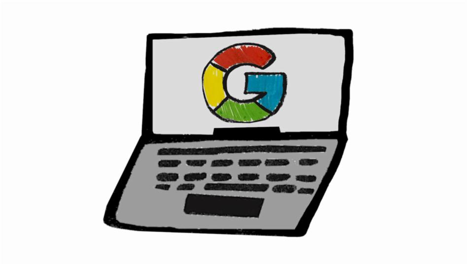 Tegning av datamaskin med google-logo