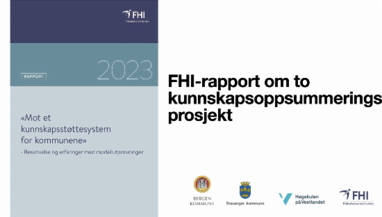 Skjermbilde av FHI-rapport om to kunnskapsoppsummeringsprosjekt