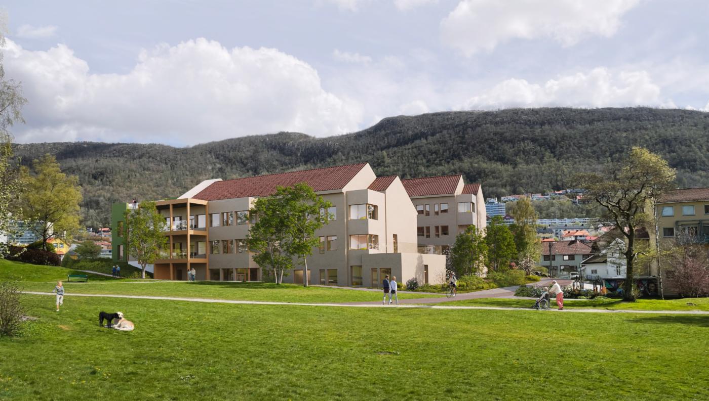 Illustrasjon som viser plasseringen av nytt sykehjem på Slettemarken