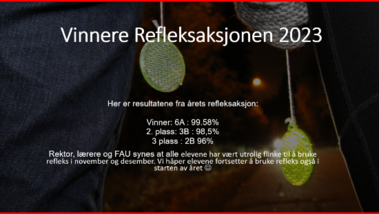 Informasjon om hvem som var vinnere av årets refleksaksjon på Løvås oppveksttun. Dette er gjengitt i artikkelteksten
