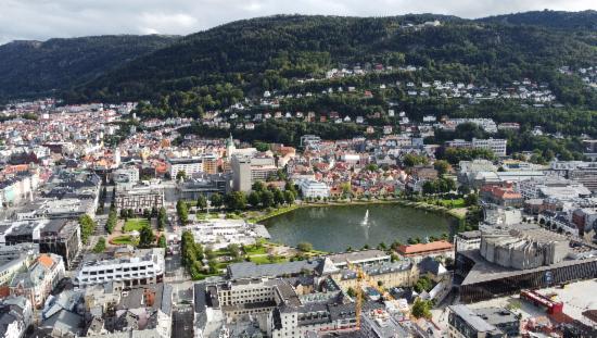 Dronebilde over Bergen sentrum