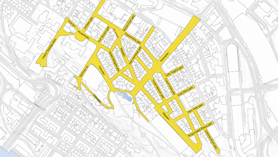 Kart som viser gater Nygårdshøyden sør