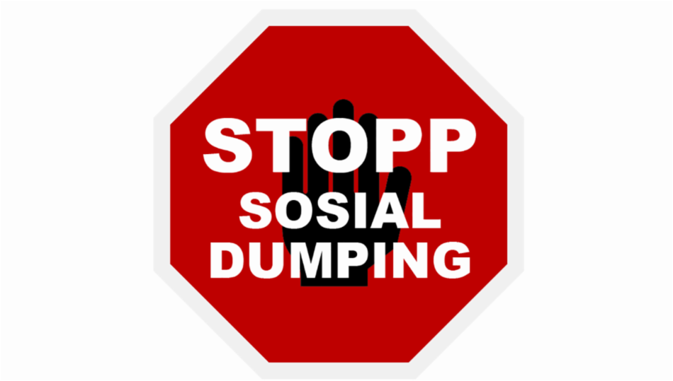 Stoppskilt med ordene Stopp sosial dumping