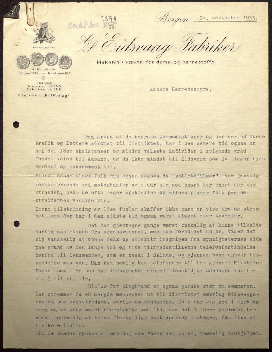 «Om Eidsvåg fabrikker vil delta i avlønningen av en politibetjent?» bilde