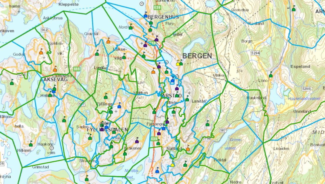 Kart over skoler i Bergen