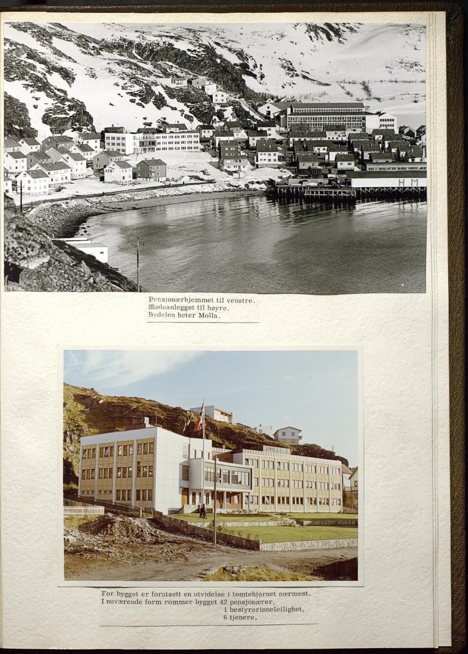 Pensjonærhjemmet i Hammerfest ved foten av Molla-fjellet. Fra album gitt Bergen kommune. Arkivet etter Formannskapet i Bergen.